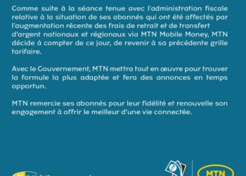 Taxe de 5% sur les frais de transaction mobile money : MTN Bénin revient sur ses anciens tarifs.