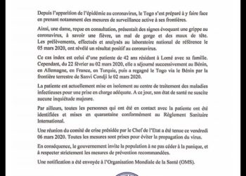 Présence du Coronavirus au Togo : Le Bénin doit craindre ?