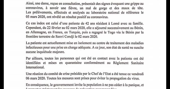 Présence du Coronavirus au Togo : Le Bénin doit craindre ?