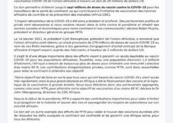 Vaccination Covid-19: Le réseau MTN appuie l’Union Africaine.