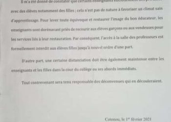 Harcèlement sexuel au CEG FIYEGNON, le directeur tape du poing sur la table