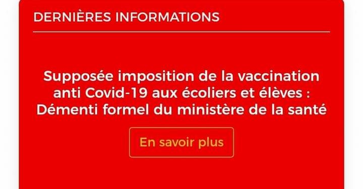 COVID-19 : le gouvernement dément toute imposition de la vaccination aux écoliers et élèves.