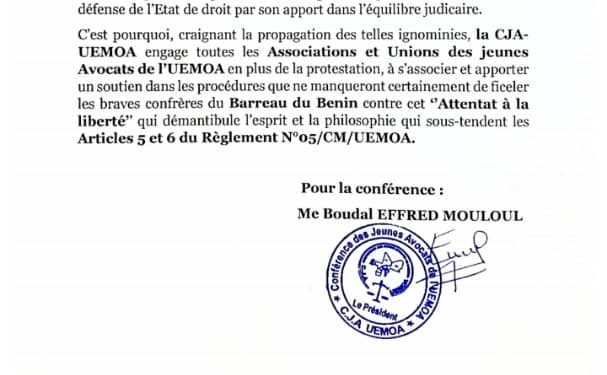 Détention arbitraire d’un avocat au Bénin : La CJA – UEMOA qualifie l’acte d’attentat à la liberté et s’indigne.