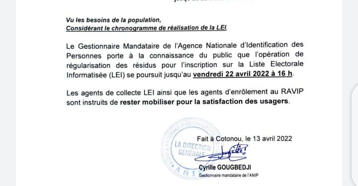 Recensement au Ravip : L’Anip donne une semaine de plus pour s’enrôler.